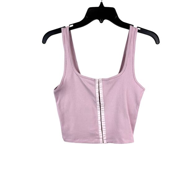 Abercrombie & Fitch Ribbed Crop Top Pink Corset Closure S - Picture 1 of 7